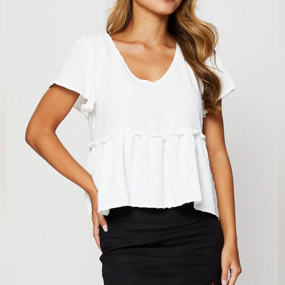 Jun & Ivy Cream V-Neck Babydoll Peplum Top NWT